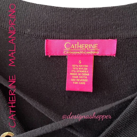 Sweater Dress Black Classy Gold Lace Up Tie front Upscale Catherine Malandrino - Picture 2 of 6